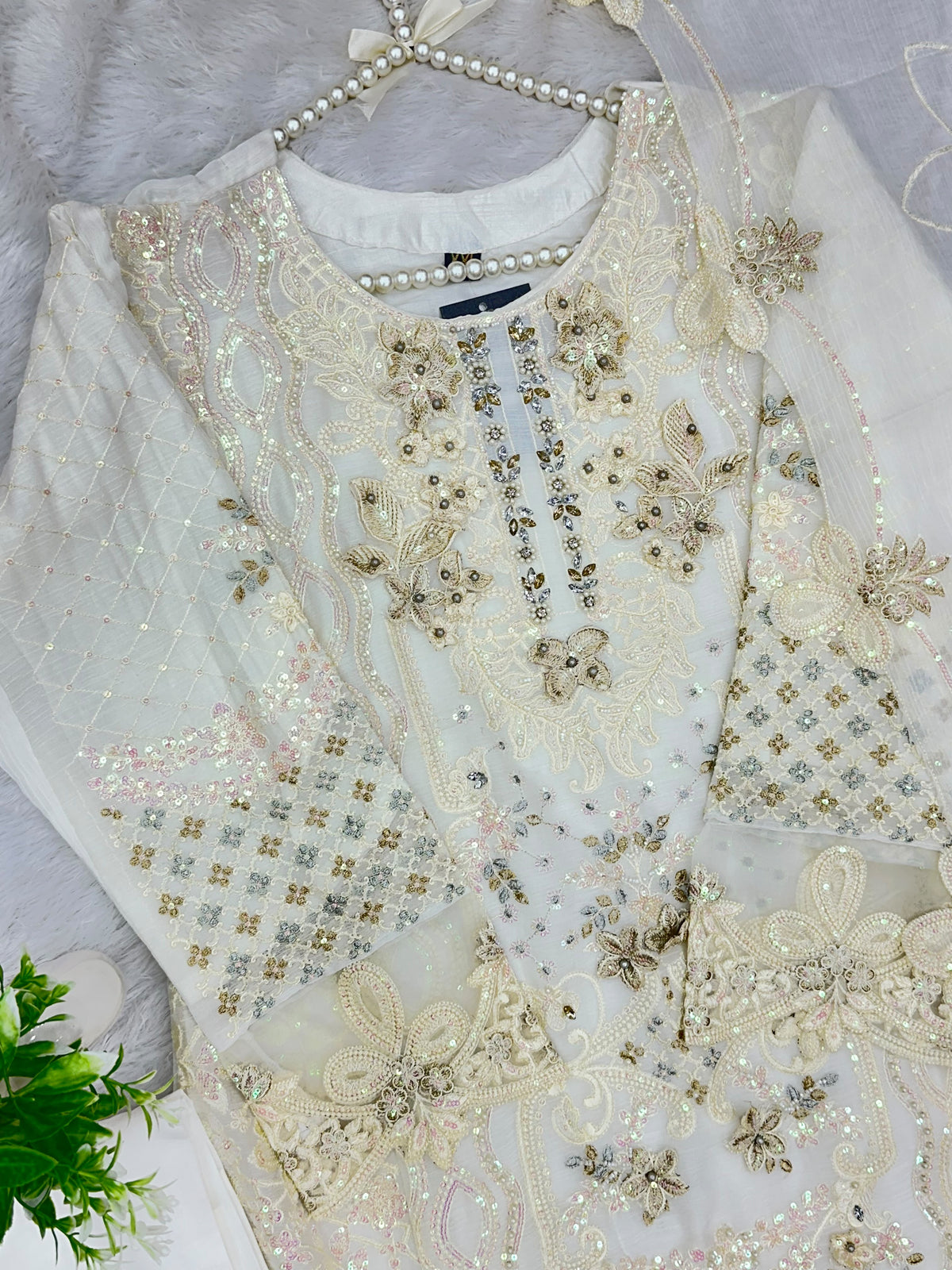 1433 Heavy Pakistani Partywear -  Off White