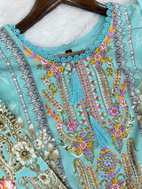 1449 Pakistani Embroidered Suit - Aqua Blue