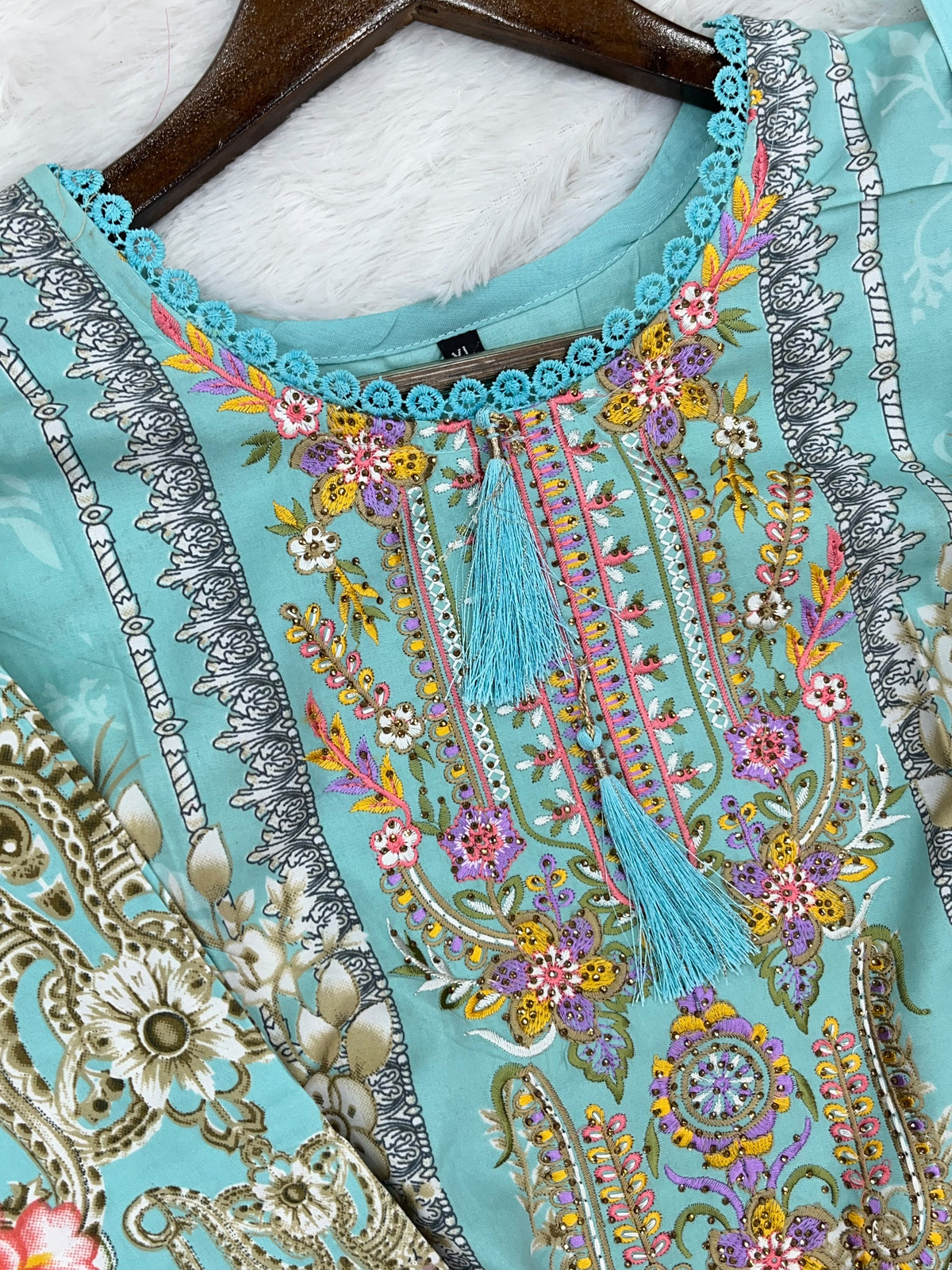 1449 Pakistani Embroidered Suit - Aqua Blue