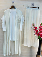1191 Embroidered Shrug Coord Set - Pearl White