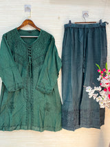 1100 Kashmiri Embroidered Coord Set - Bottle Green