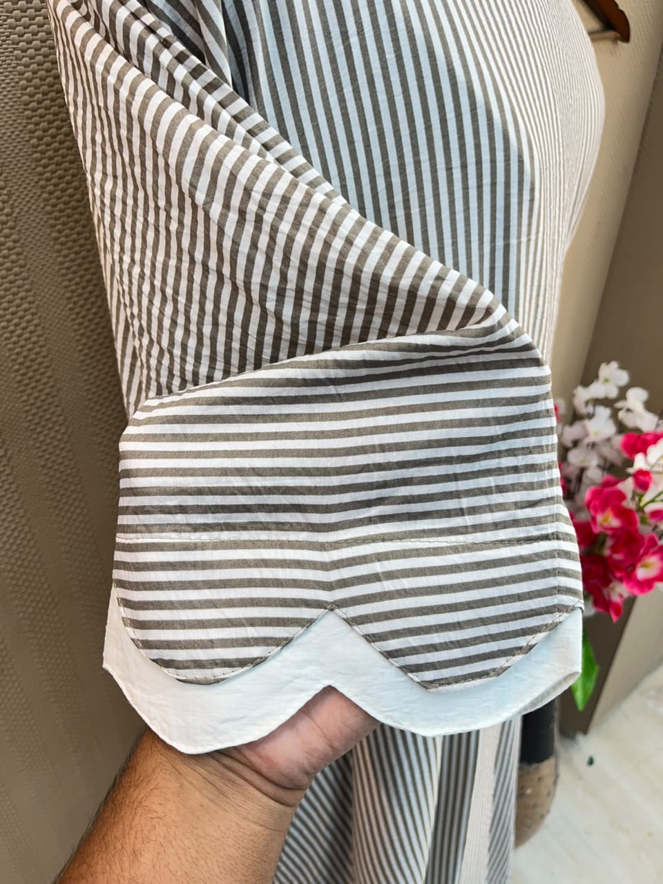 1230 Striped Maxi Kaftan A-Line Set - Beige