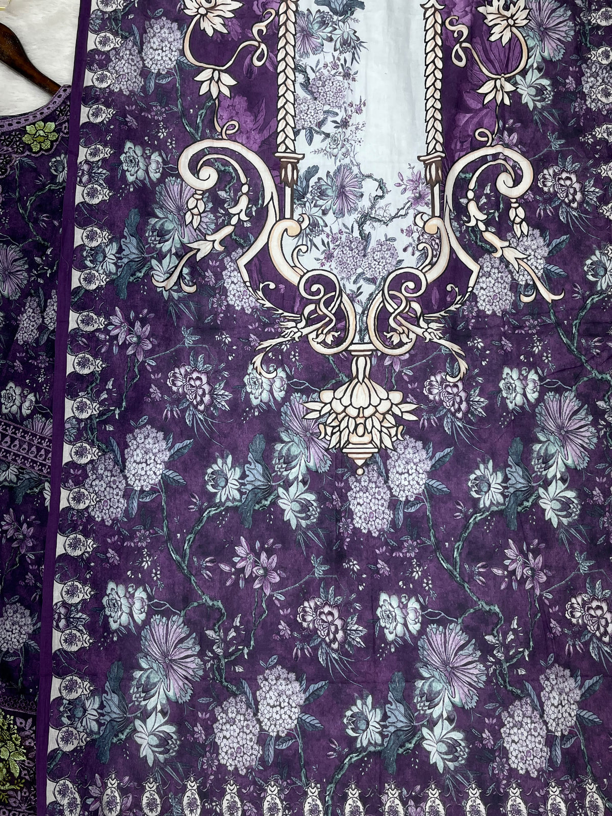 1424 Mausumery Foral Lawn Suit - Green