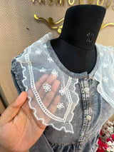 1229 Embroidered Denim Gown - Ash Grey