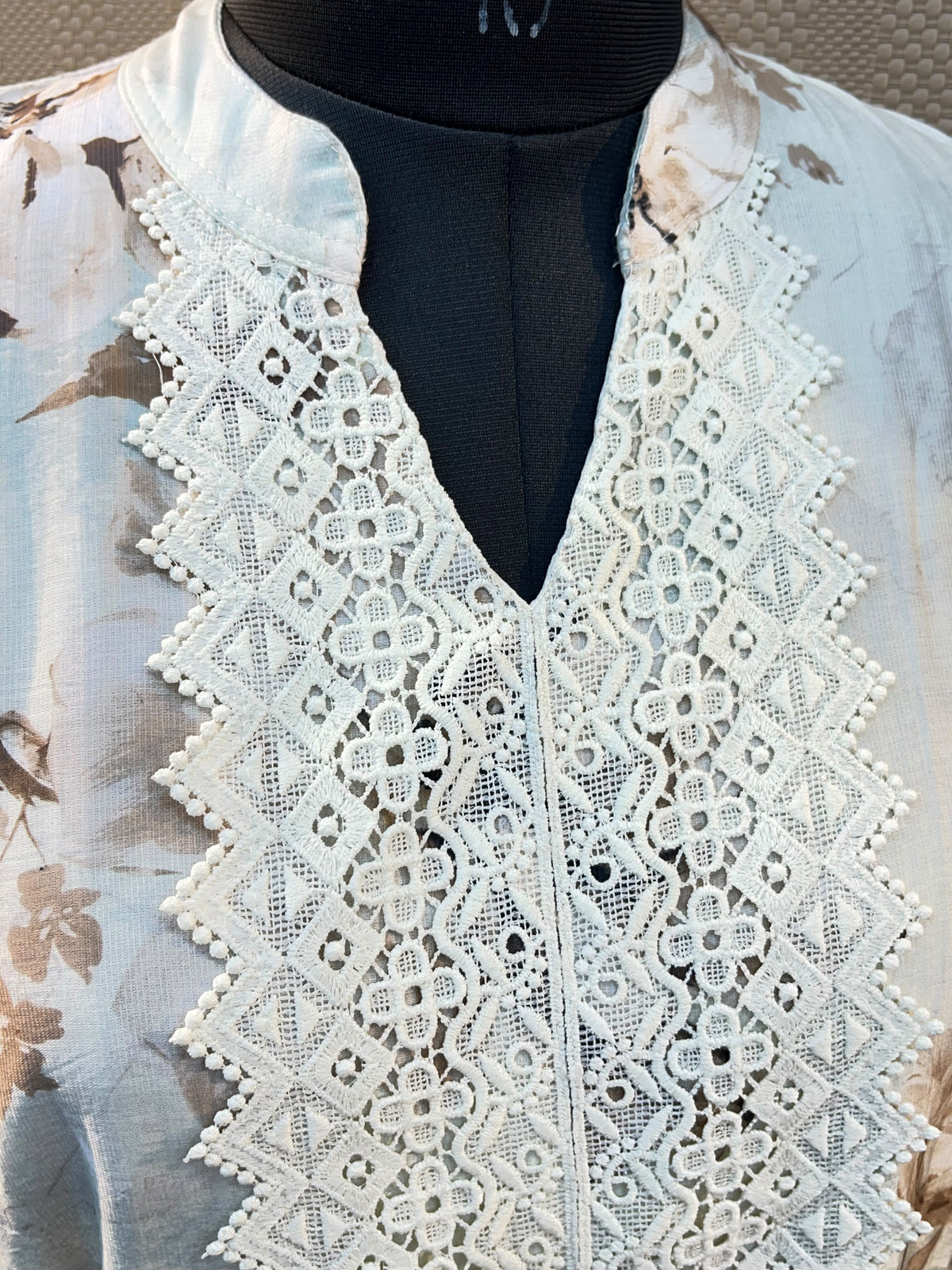 1380 Floral Turkish Lace-Work Gown - Ice Blue