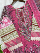 1449 Pakistani Embroidered Suit - Hot Pink