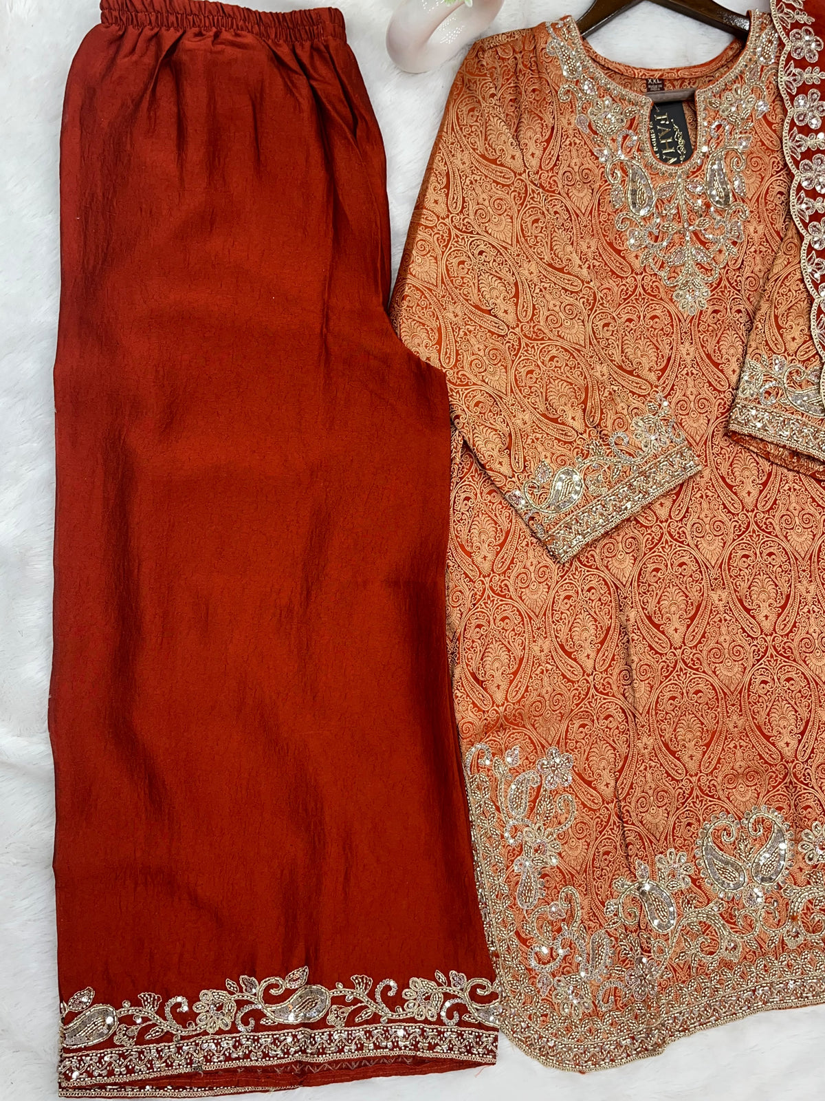 1423 Banarasi Readymade Suit - Orange