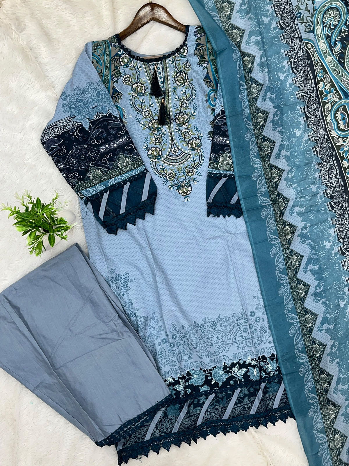 1449 Pakistani Embroidered Suit - Powder Blue