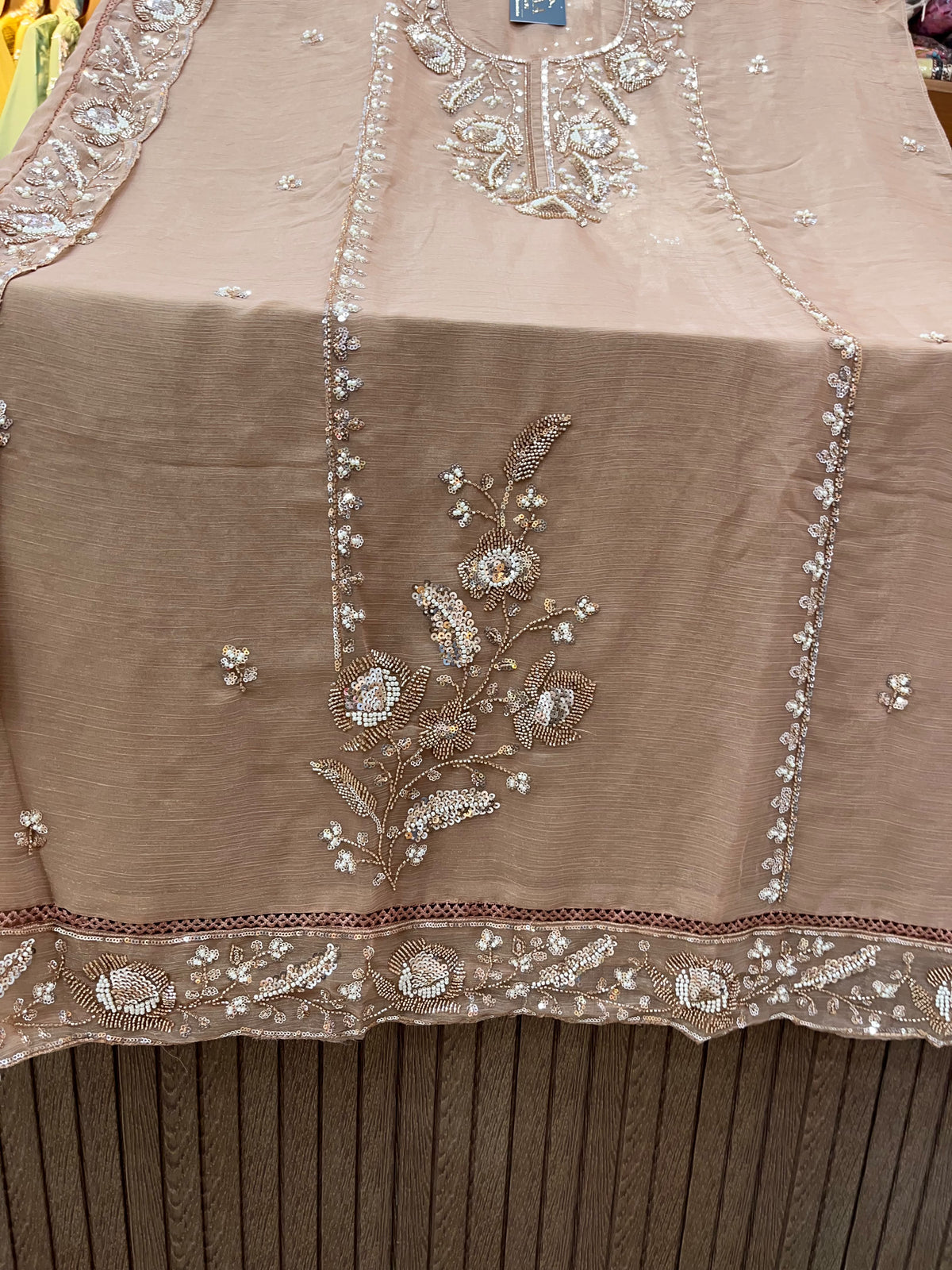 1447 Pakistani Unstitched Partywear - Dark Peach