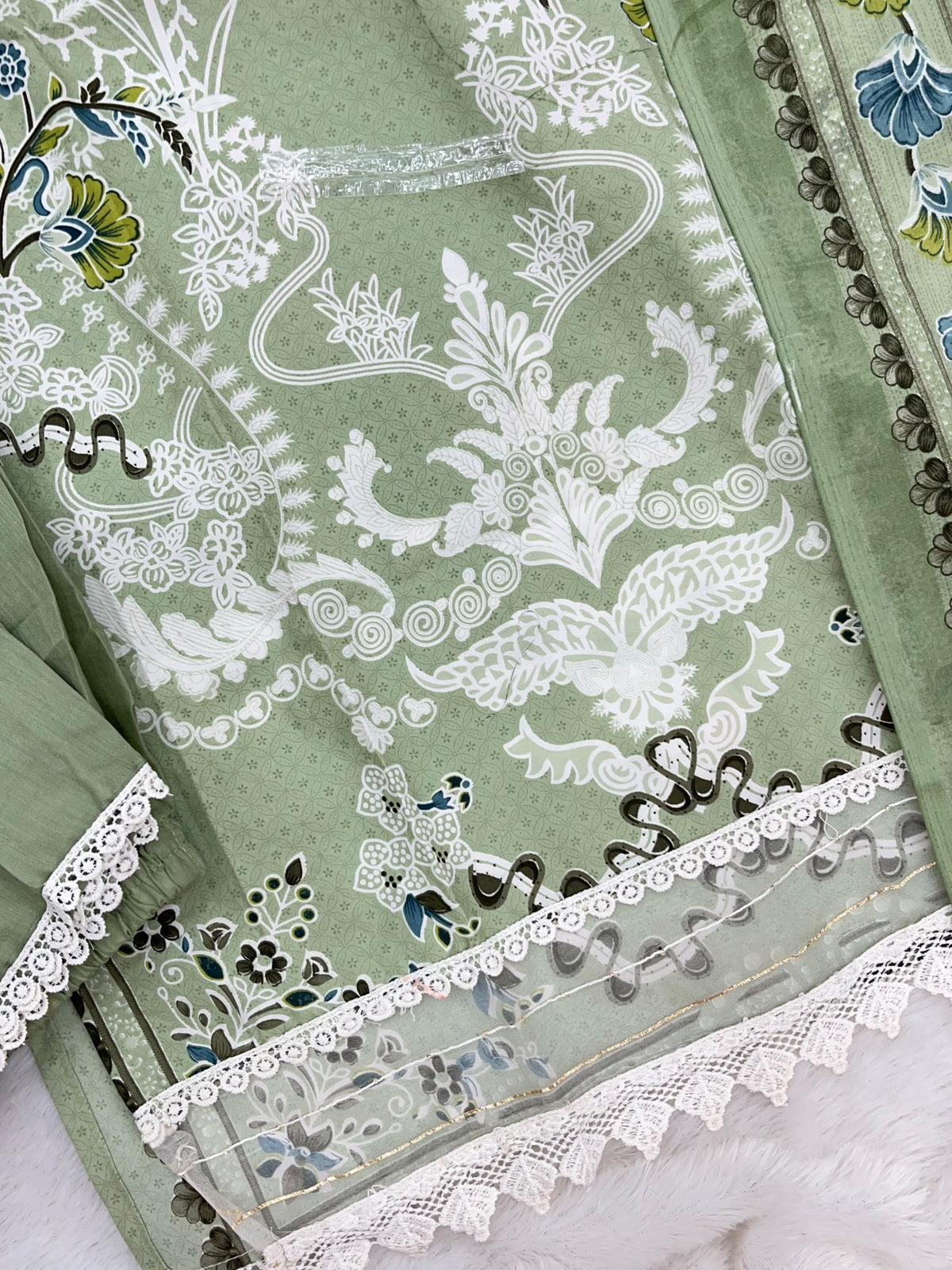 1449 Pakistani Embroidered Suit - Sage Green