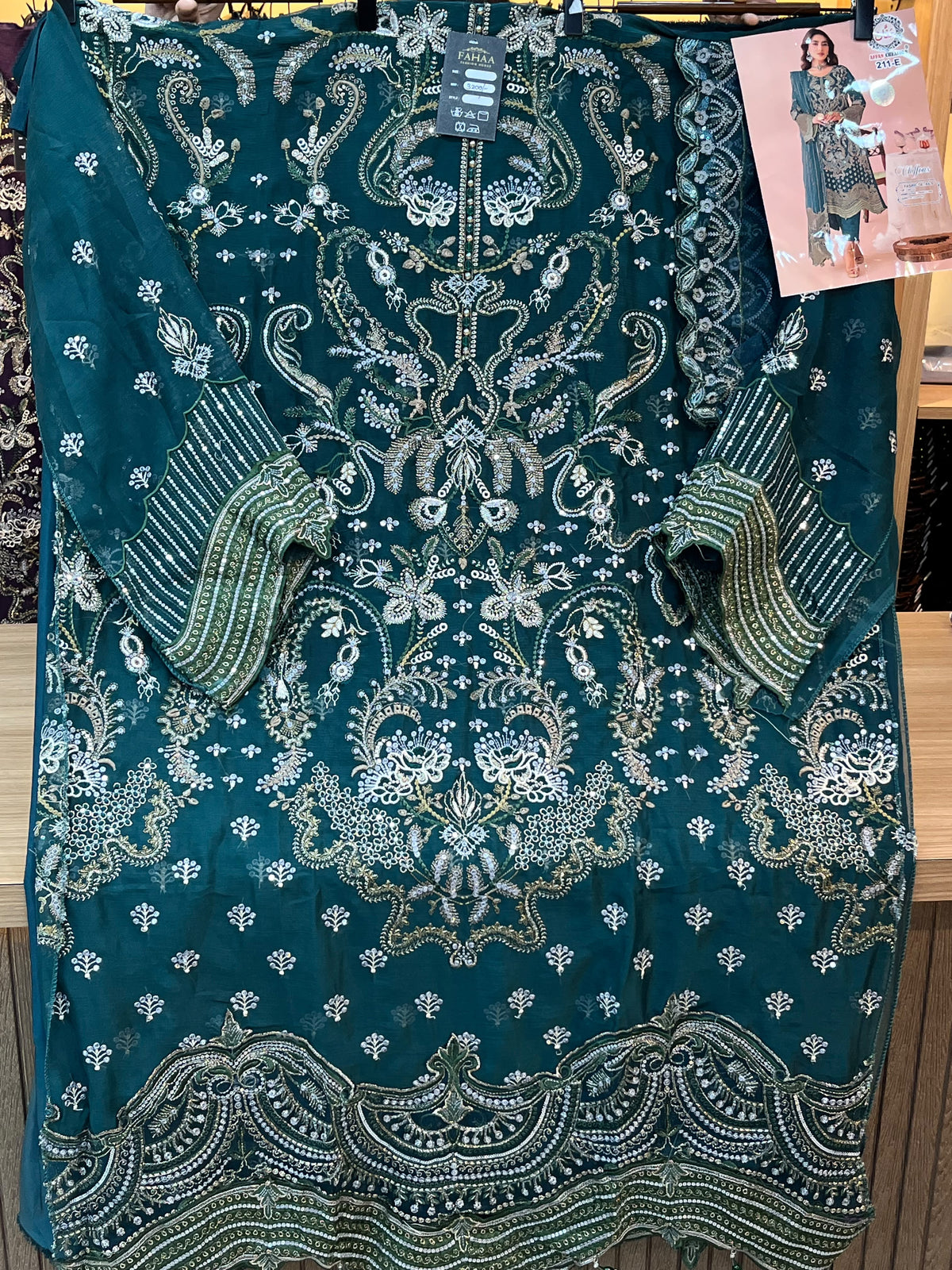 1782 Pakistani Unstitched Party Wear - Teal Green