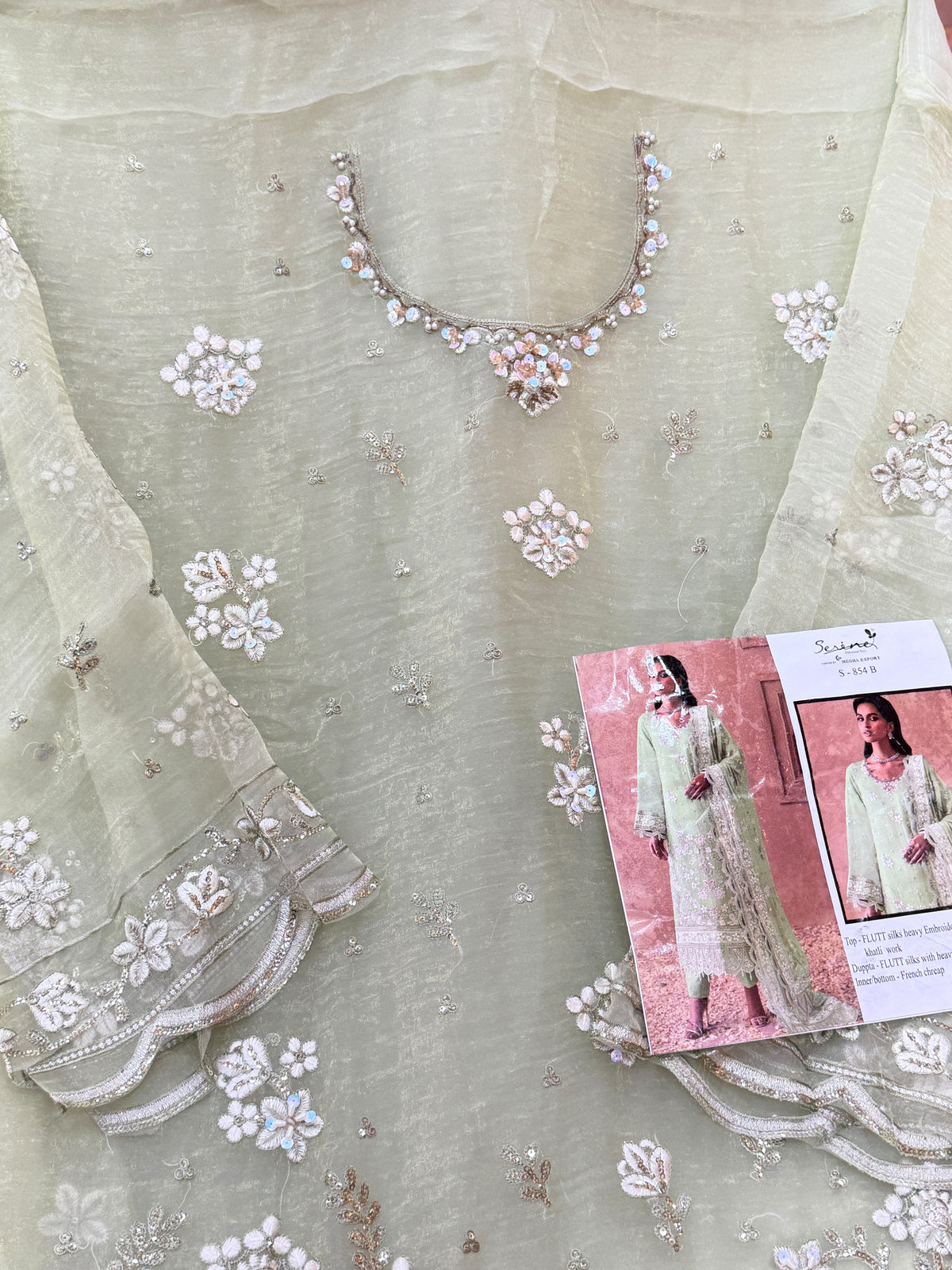 1438 Pakistani Unstitched Partywear - Pista Green