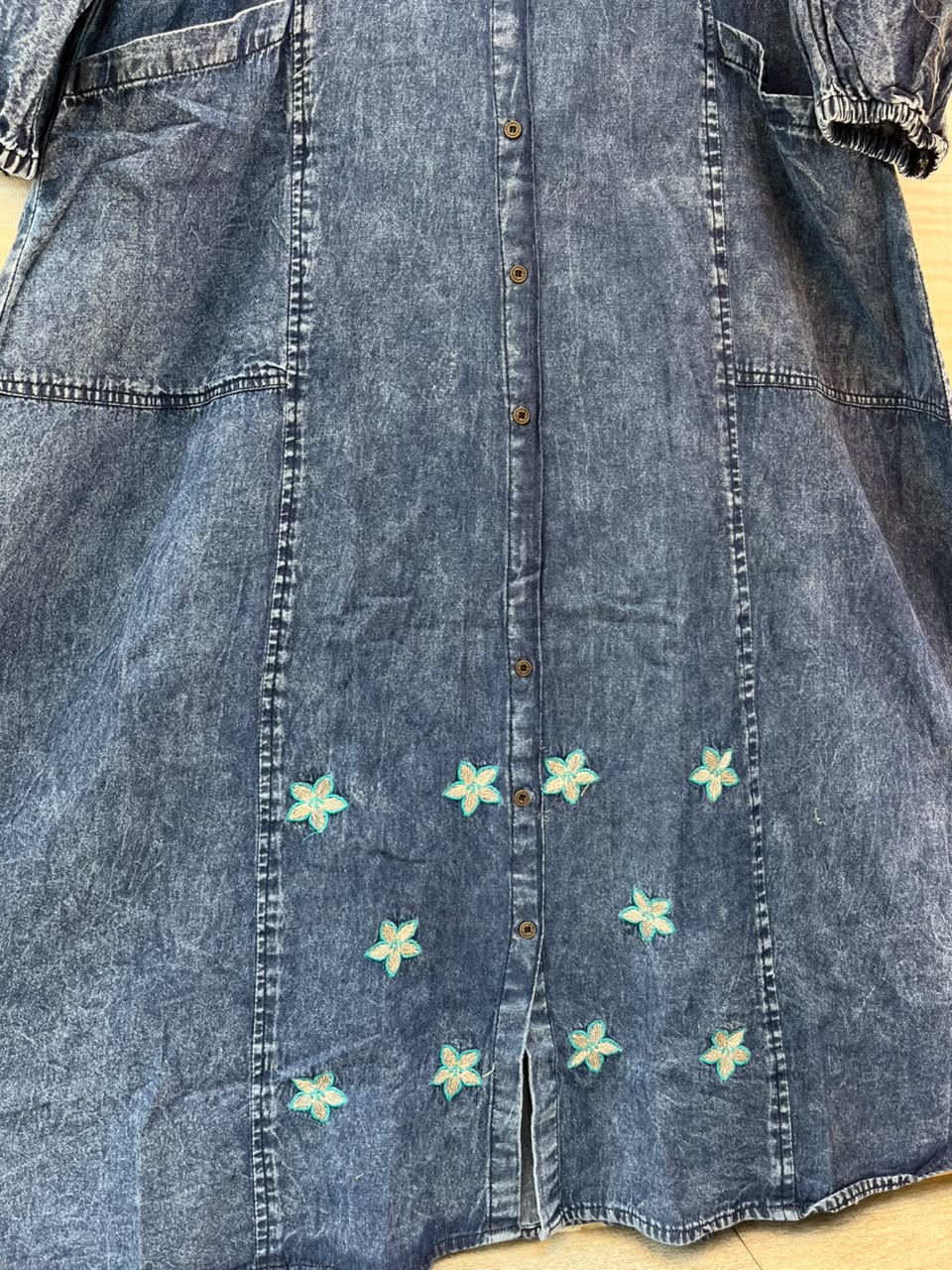 1193 Embroidered Denim Gown - Mid Blue