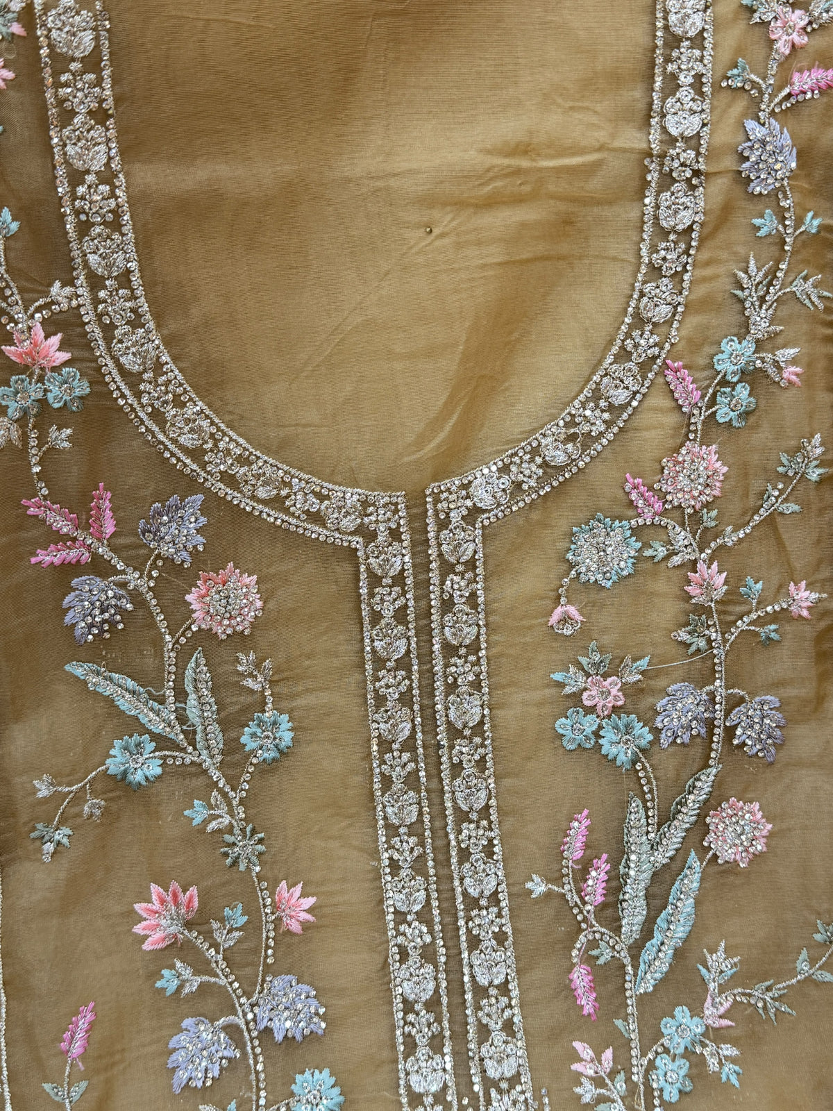 1453 Pakistani Unstitched Partywear - Golden Beige