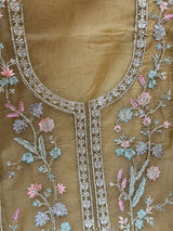 1453 Pakistani Unstitched Partywear - Golden Beige
