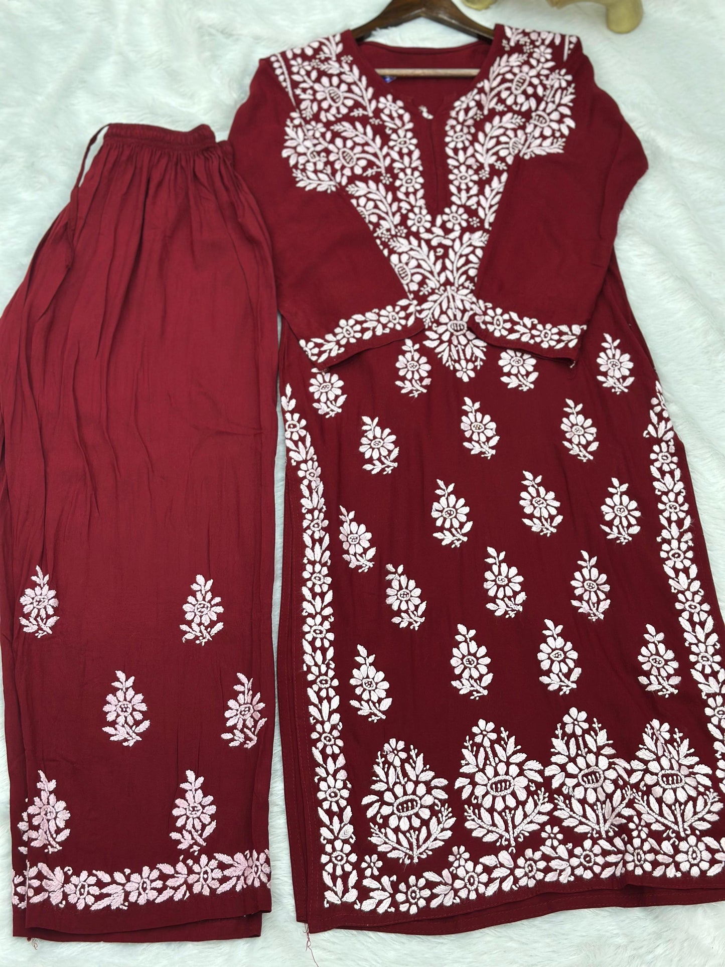 661 Lucknowi Palazzo Set - Maroon