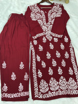 661 Lucknowi Palazzo Set - Maroon
