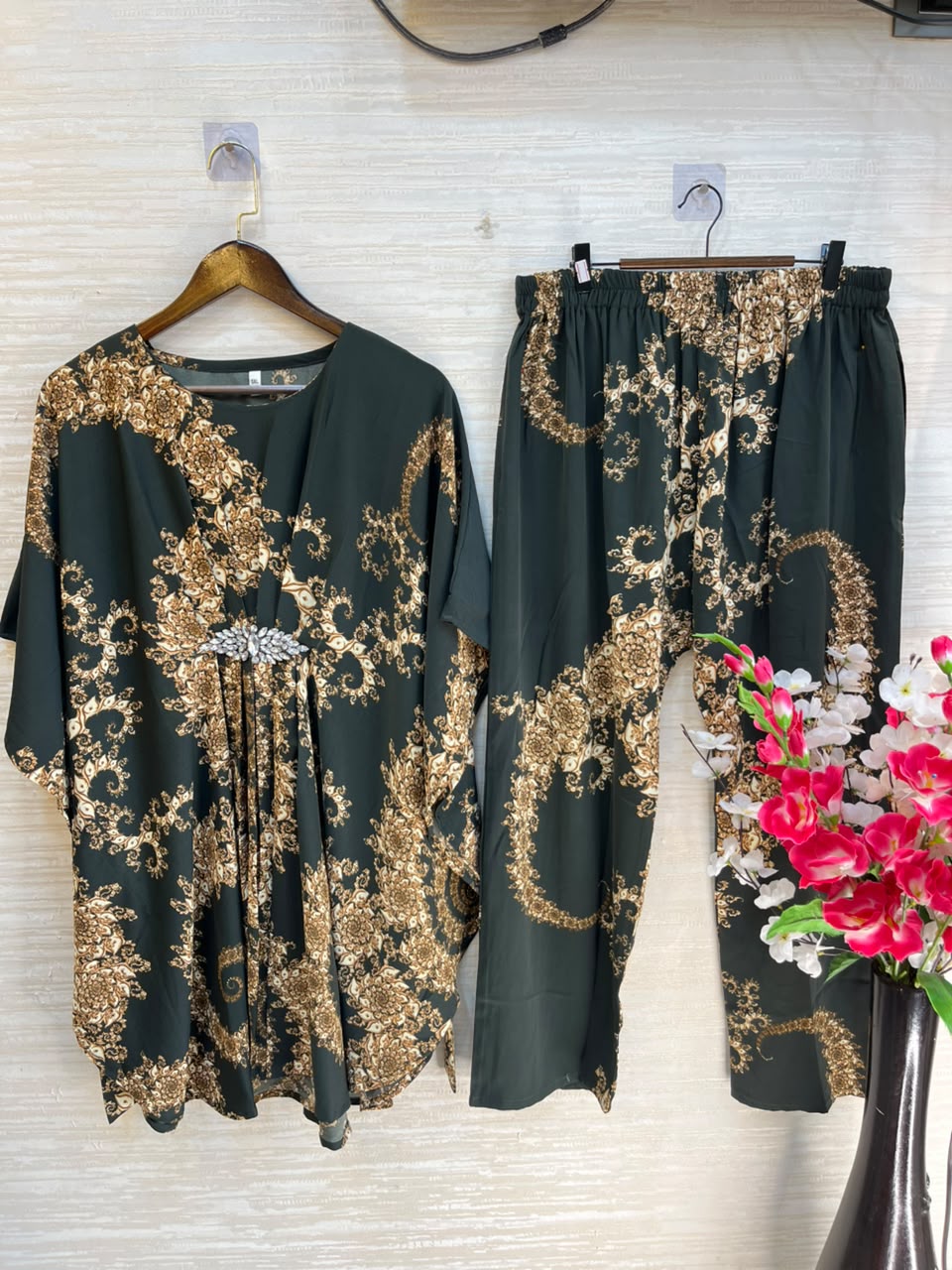 1201 Kaftan Coord Set - Bottle Green
