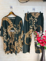 1201 Kaftan Coord Set - Bottle Green