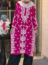 619 Lucknowi Long Kurti Set | Pink