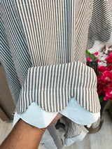 1230 Striped Maxi Kaftan A-Line Set - Beige