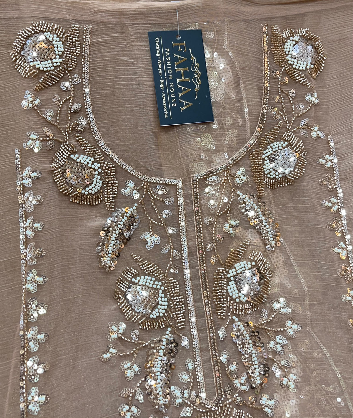 1447 Pakistani Unstitched Partywear - Dark Peach