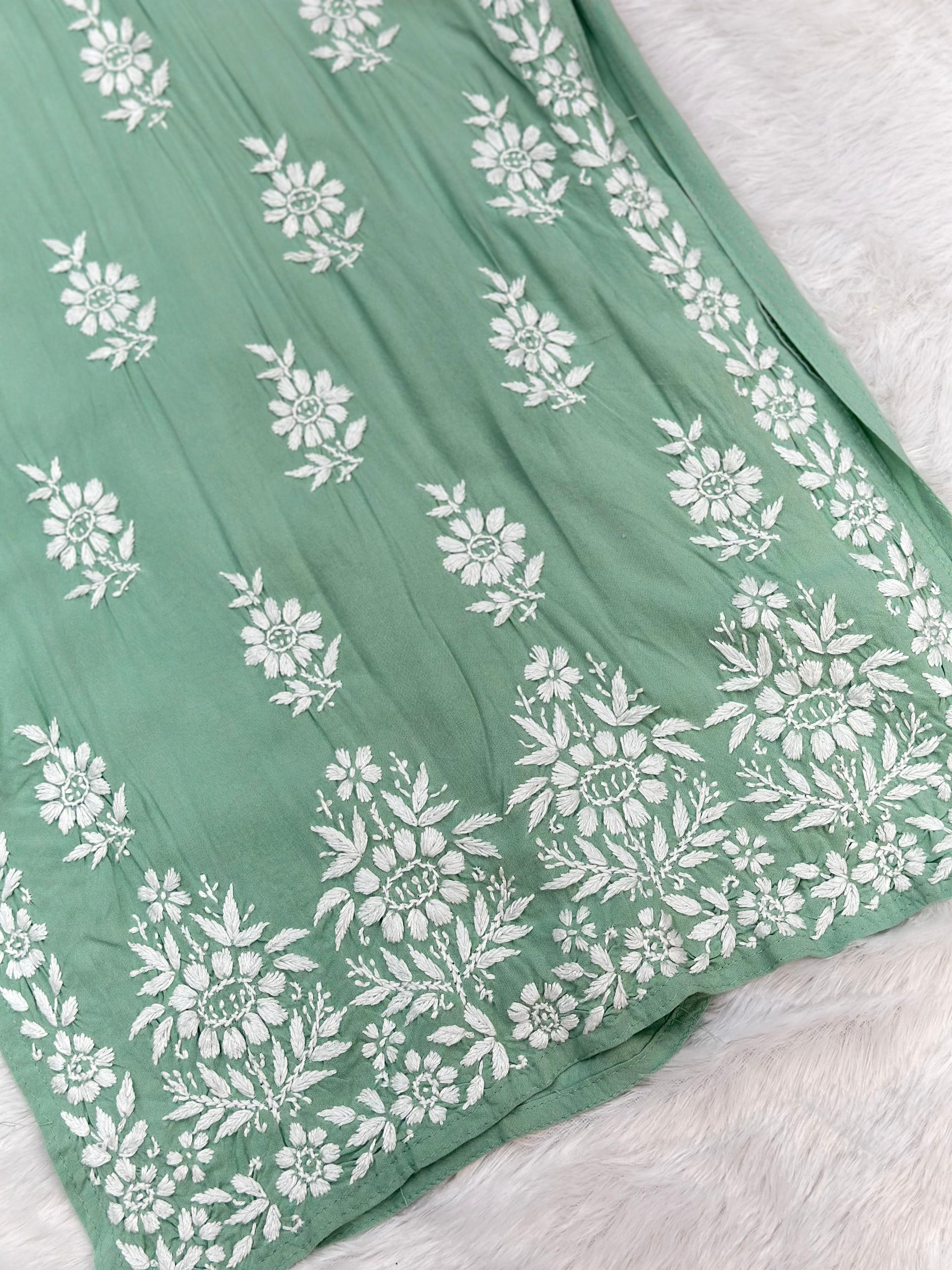 662 Lucknowi Palazzo Set - Pista Green