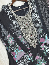 632 Premium Pakistani Lawn Suit - Black Floral