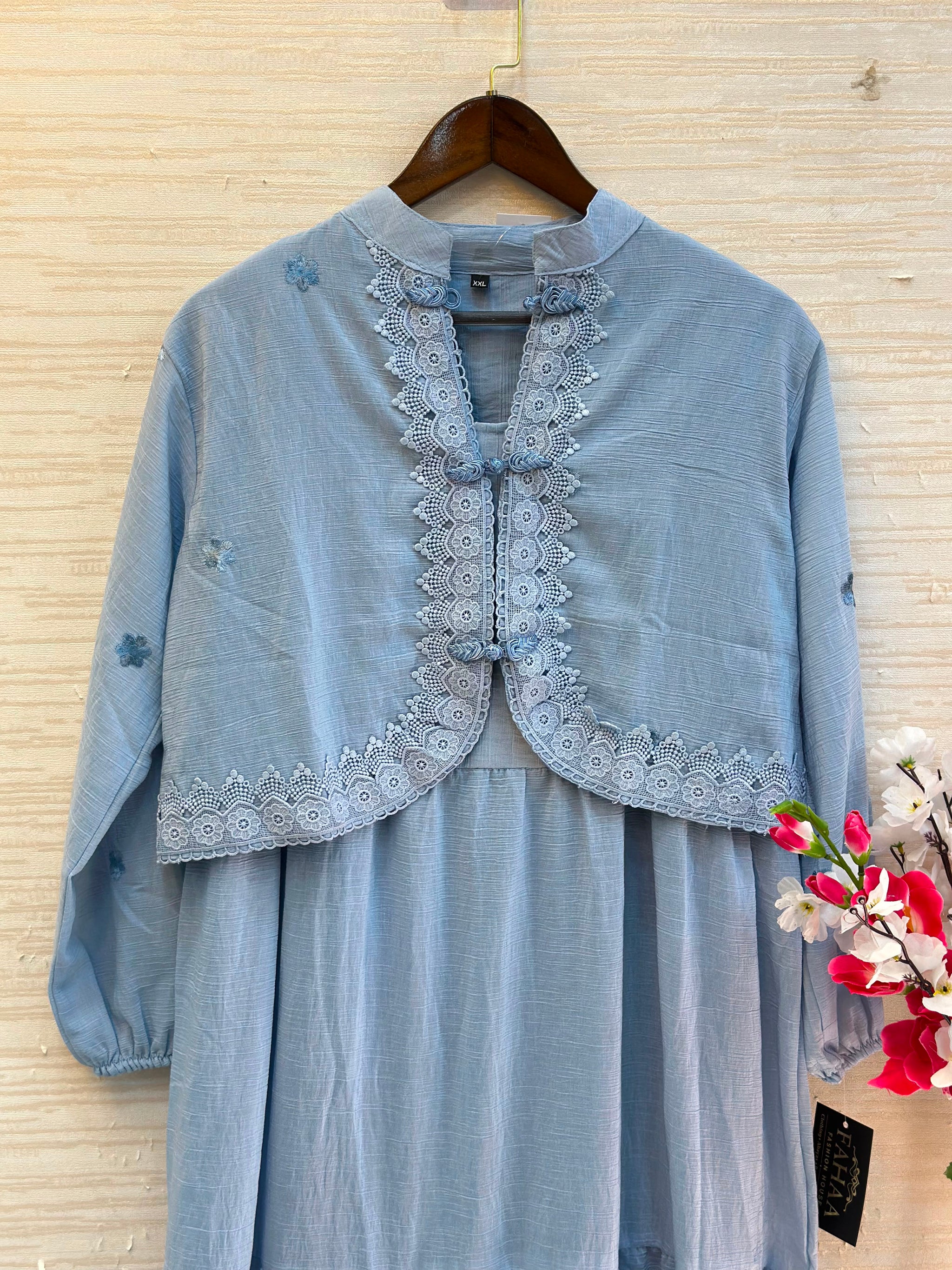 1208 Korean Jacket Gown Set - Sky Blue