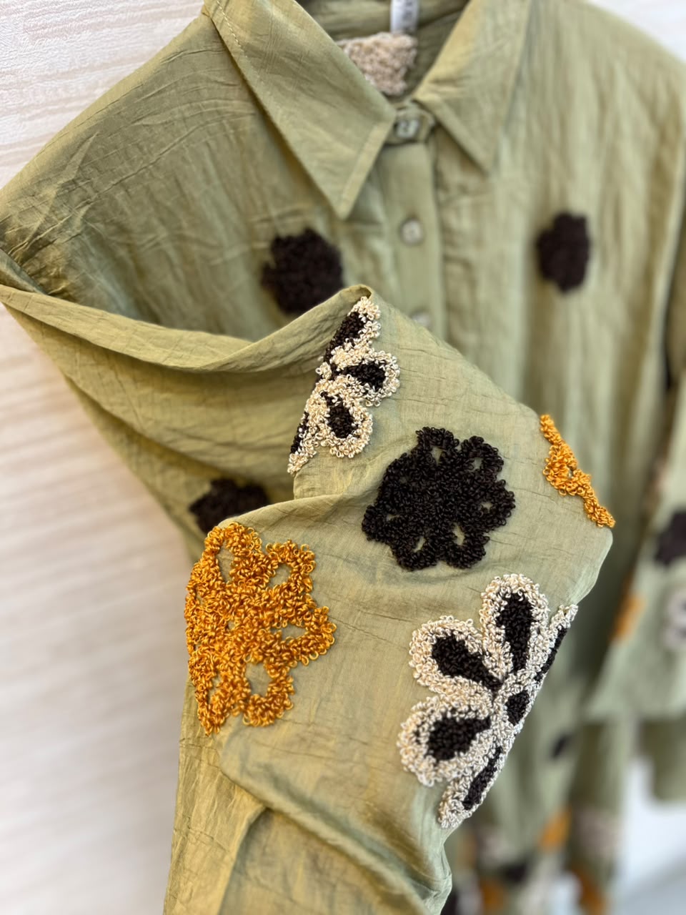1097 Floral Embroidered Coord Set - Olive Green