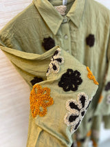 1097 Floral Embroidered Coord Set - Olive Green