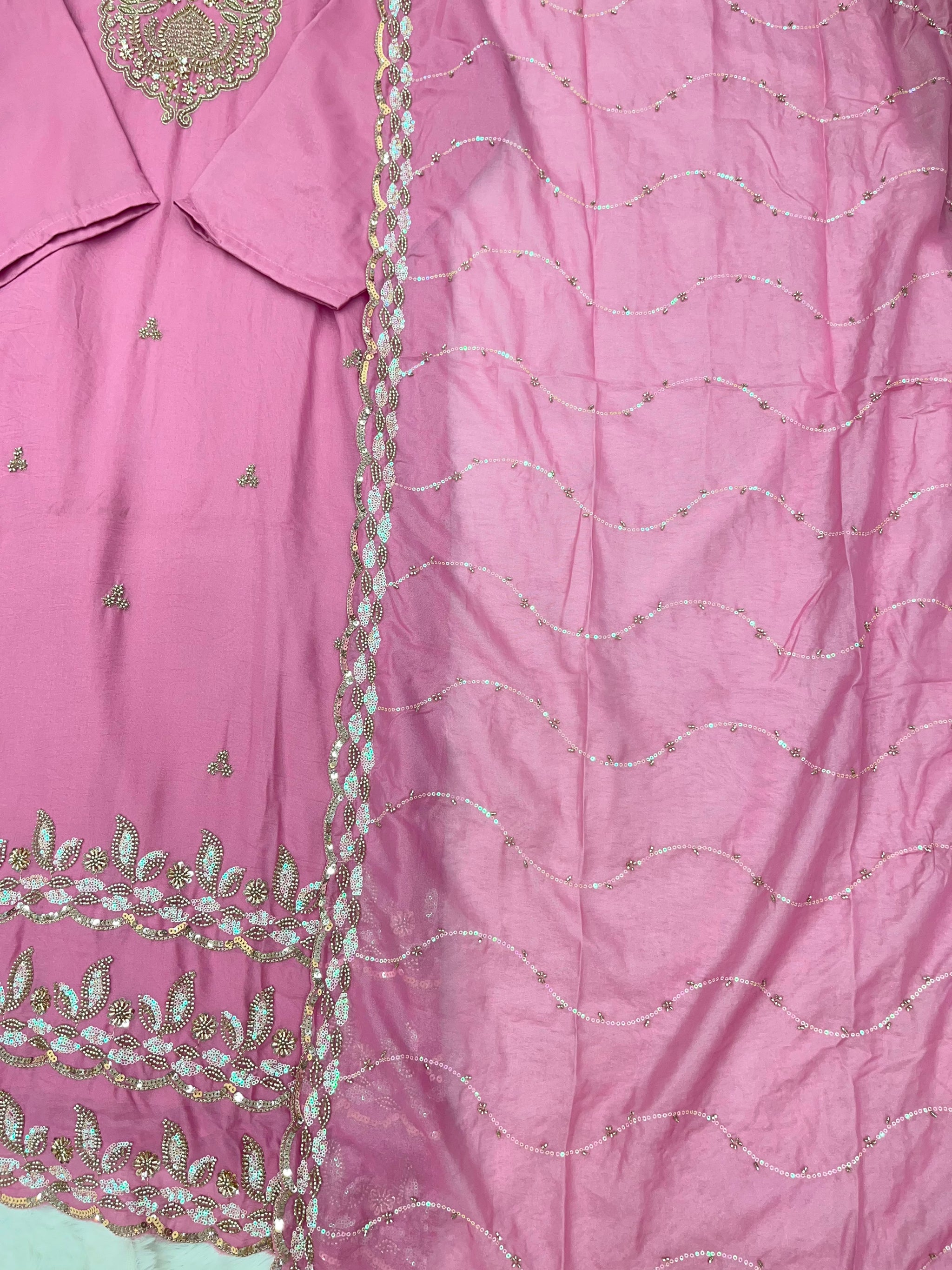 1204 Floral Hand-Work Partywear - Dusty Pink