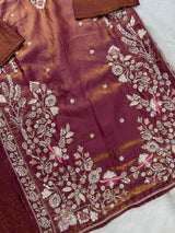 1204 Floral Hand-Work Partywear - Brownish Wine