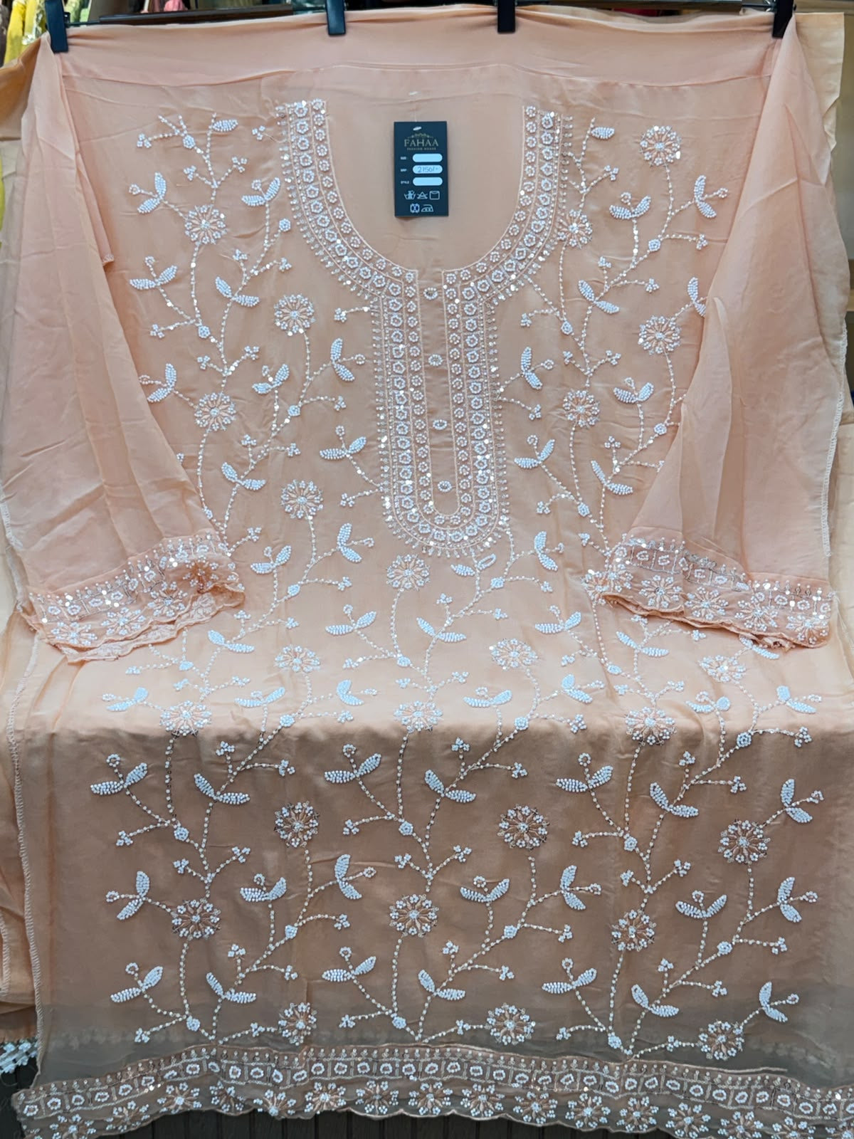 1452 Pakistani Unstitched Partywear - Peach