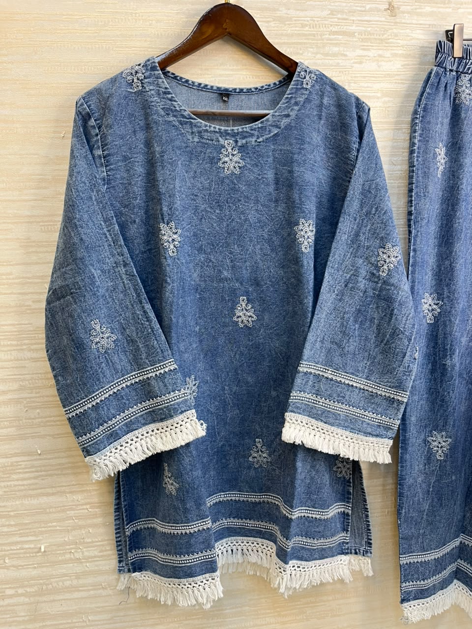 1189 Embroidered Denim Coordset - Mid Blue