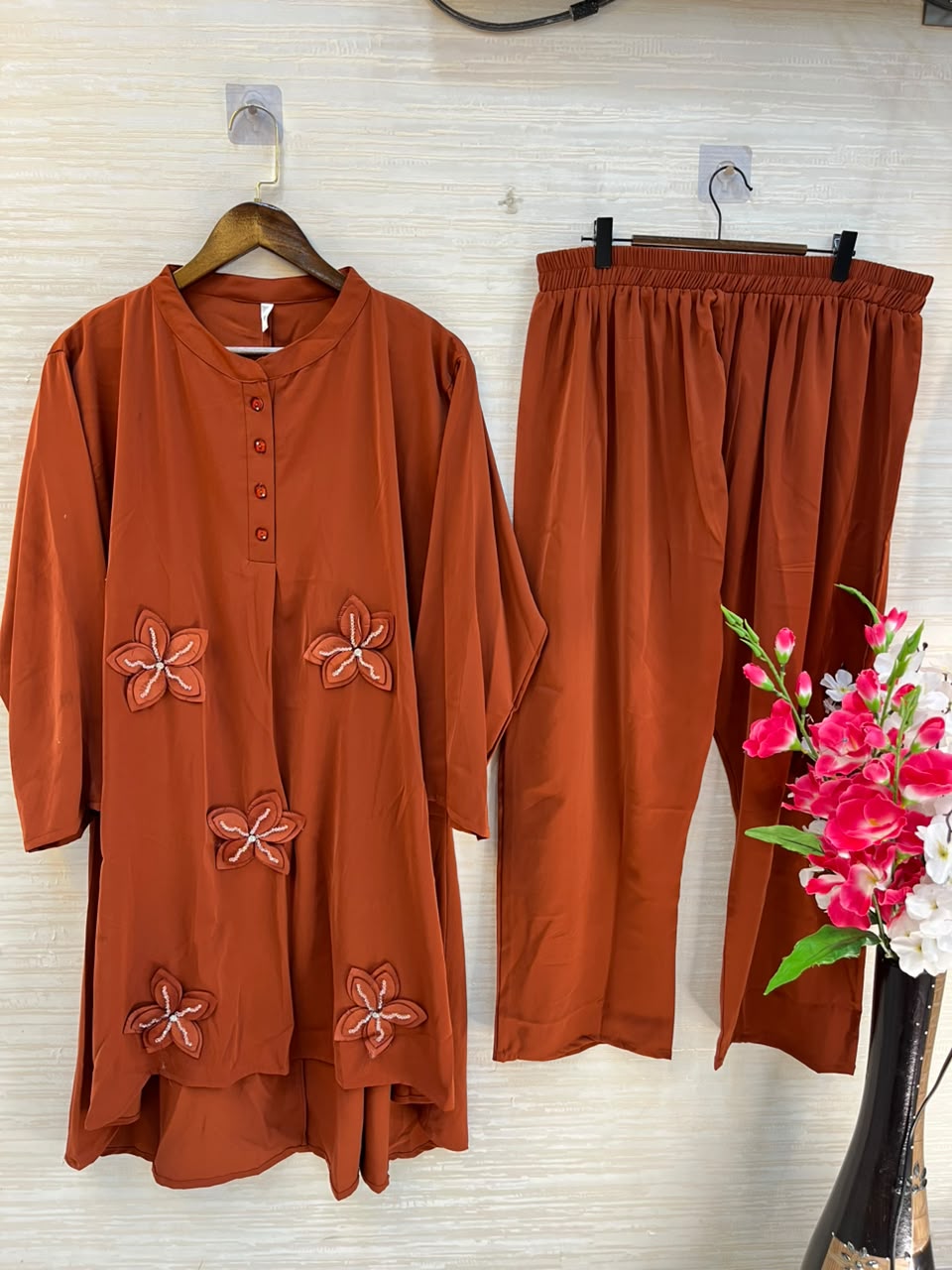 1202 Floral Patch Work Coord Set - Burnt Orange