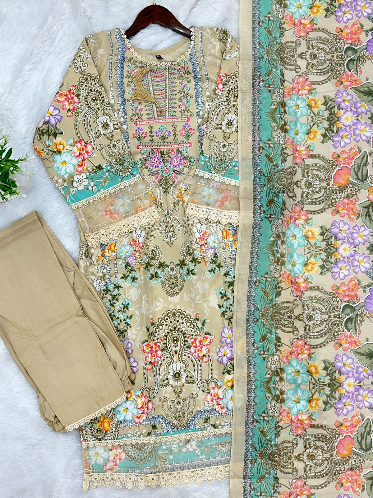 1449 Pakistani Embroidered Suit - Chiku