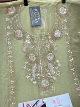 1447 Pakistani Unstitched Partywear - Pista Green