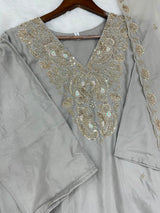 1204 Floral Hand-Work Partywear - Dove Grey