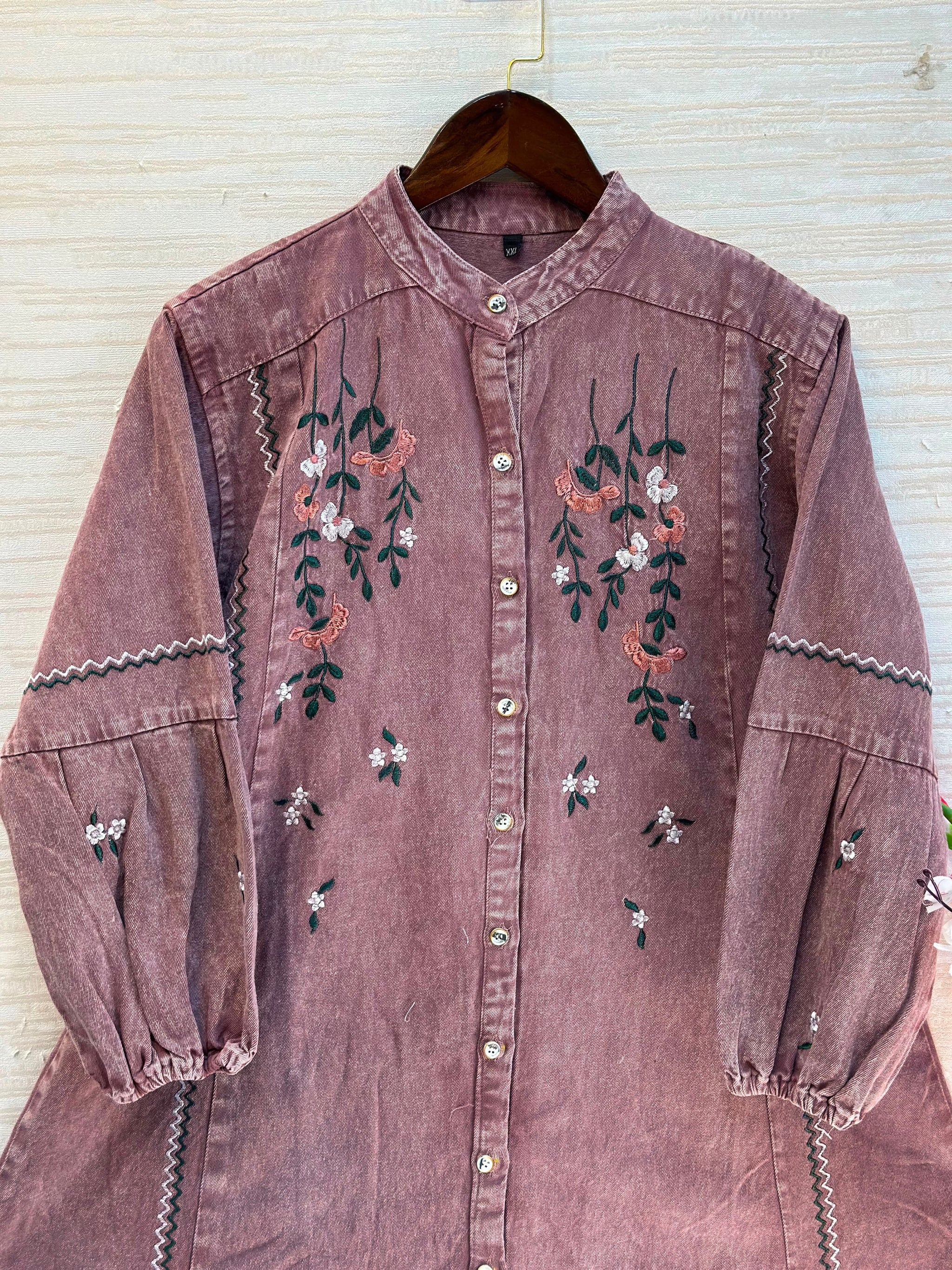1210 Embroidered Denim Gown - Dusty Mauve