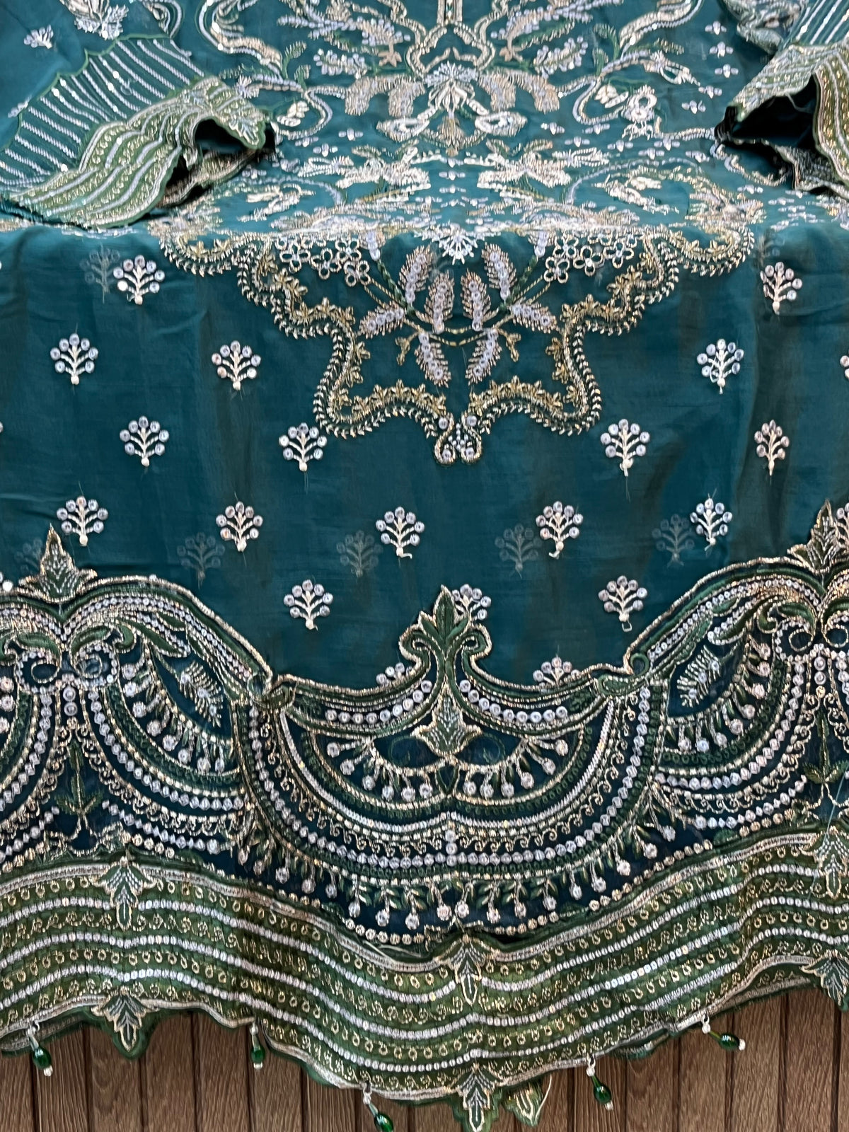 1782 Pakistani Unstitched Party Wear - Teal Green