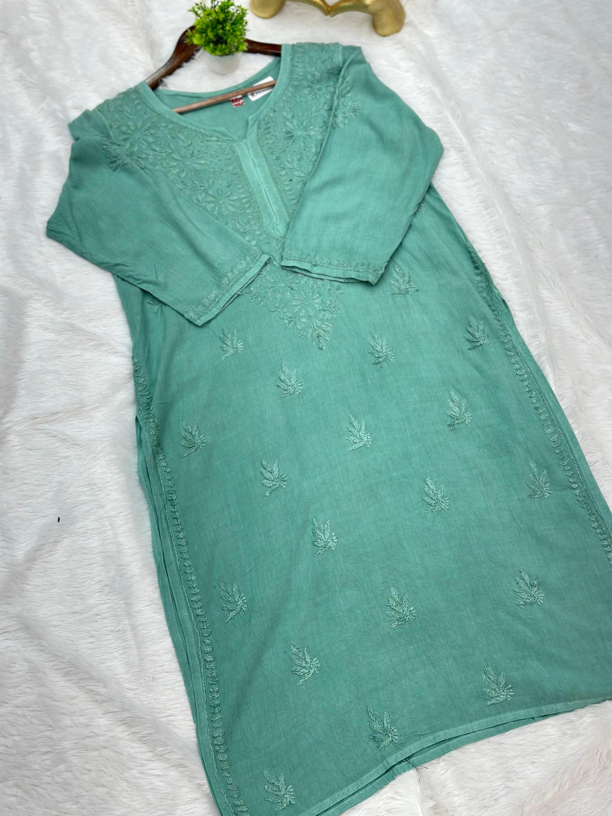 685 Lucknowi Long Kurti - Sage Green