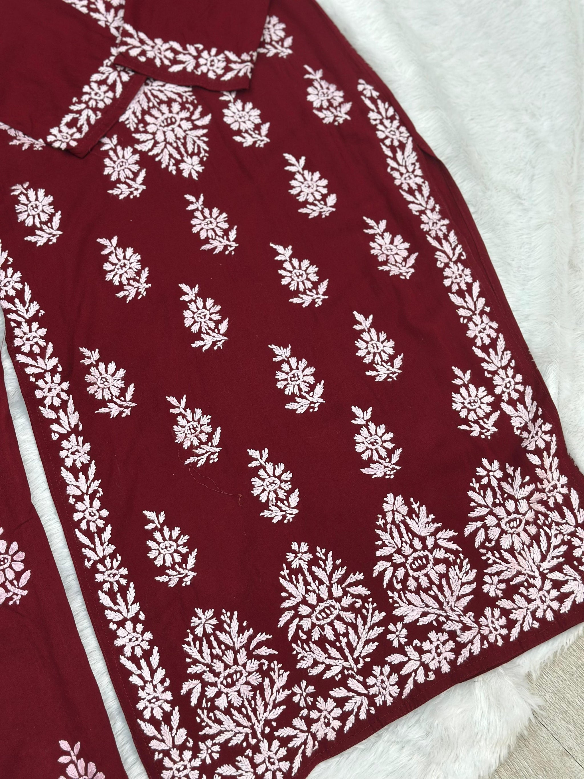 664 Lucknowi Palazzo Set - Dark Red