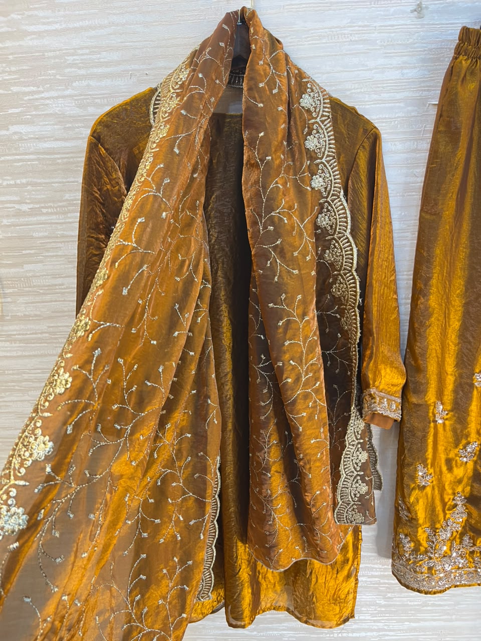 1204 Floral Hand-Work Partywear - Mustard Gold