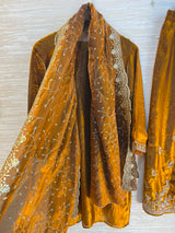 1204 Floral Hand-Work Partywear - Mustard Gold