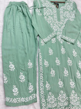 662 Lucknowi Palazzo Set - Pista Green
