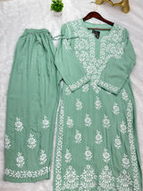 662 Lucknowi Palazzo Set - Pista Green