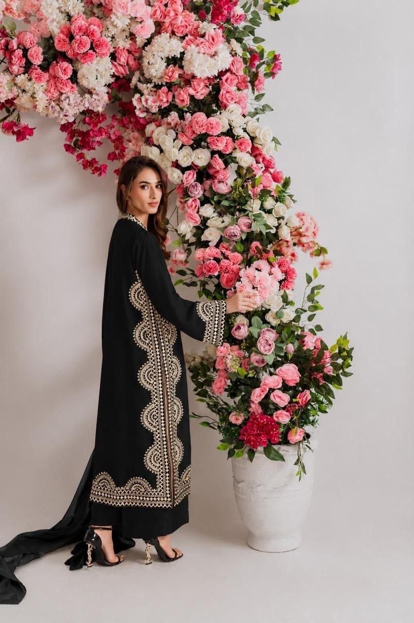 1338 Pakistani Embroidered Coord Set - Black