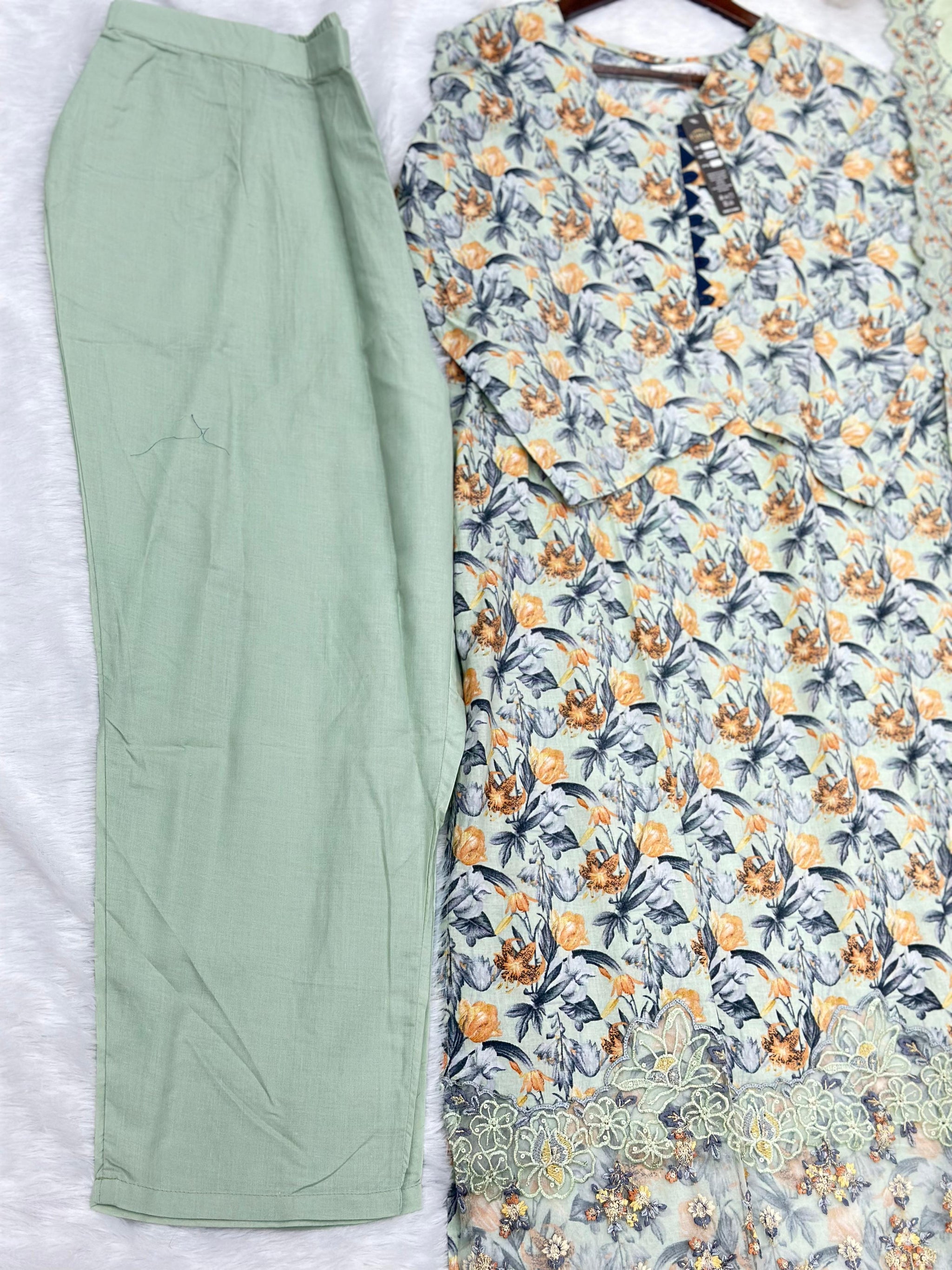682 Pakistani Lawn Suit - Pista Green