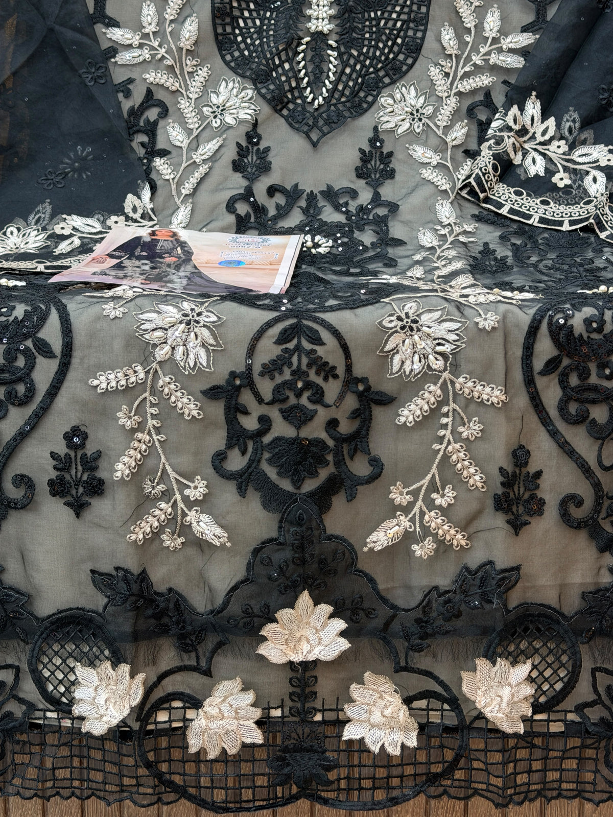 1437 Pakistani Unstitched Partywear - Black